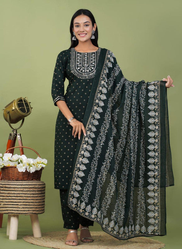 Beautiful Rayon Embroidery with Sequence Work Kurti with Bottom & Dupatta!!