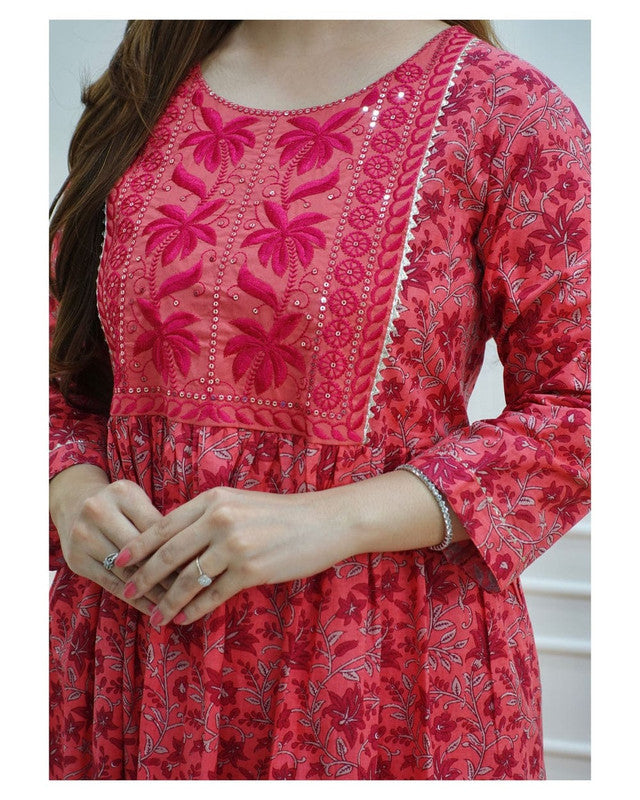 Beautiful A-line Orange Rayon with finest Sequence & Embroidery and Prints Kurti with Bottom!!