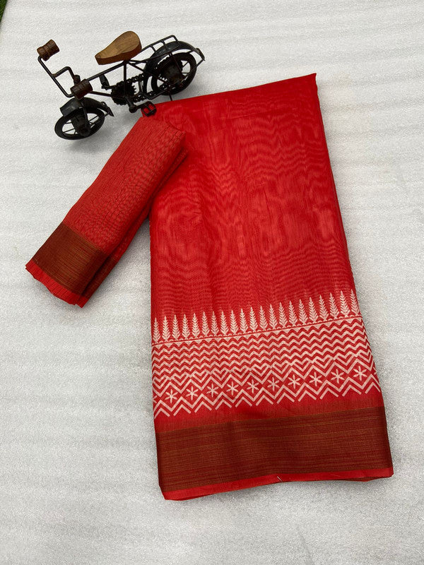 Maroon & Multi Coloured Tussar Cotton with Digital Print with weaving Chit (lining) Pallu Women Designer Party /Daily wear Saree with Blouse!!