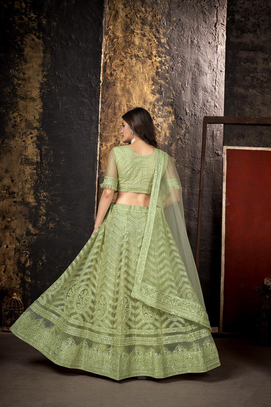 Pista Green Coloured Premium Net Heavy Multi Embroidered with Sequence Work Woman Designer Party wear Lehenga Choli!!