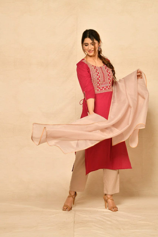 Straight embroidered kurti with pants and dupatta Launch??Roys10058-4056