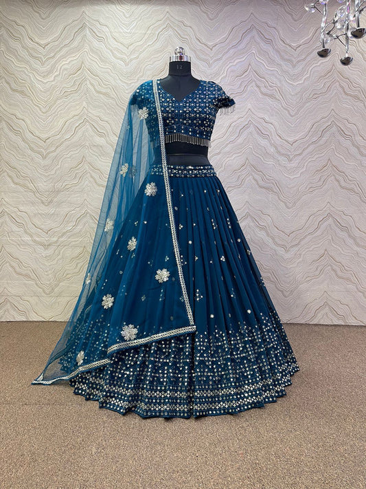 Blue Coloured Premium Heavy Faux Georgette with Sequence Embroidered work Woman Designer Party wear Lehenga Choli with Dupatta!!