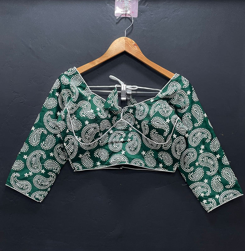 Green Coloured Heavy Taffeta sarin Heavy Lakhnavi Embroidery work Woman Ready made Beautiful Designer Blouse!!