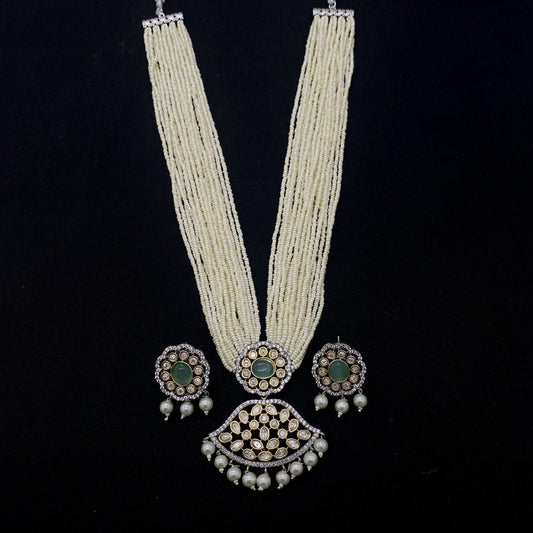 Beautiful Mint & White Coloured Premium Quality Pearls Gold Plating Long Hara with Earrings Jewellery for Women!!