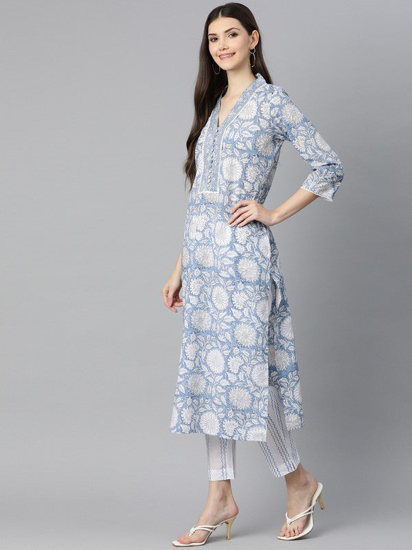 Floral printed Straight shape Kurti with Bottom and Dupatta