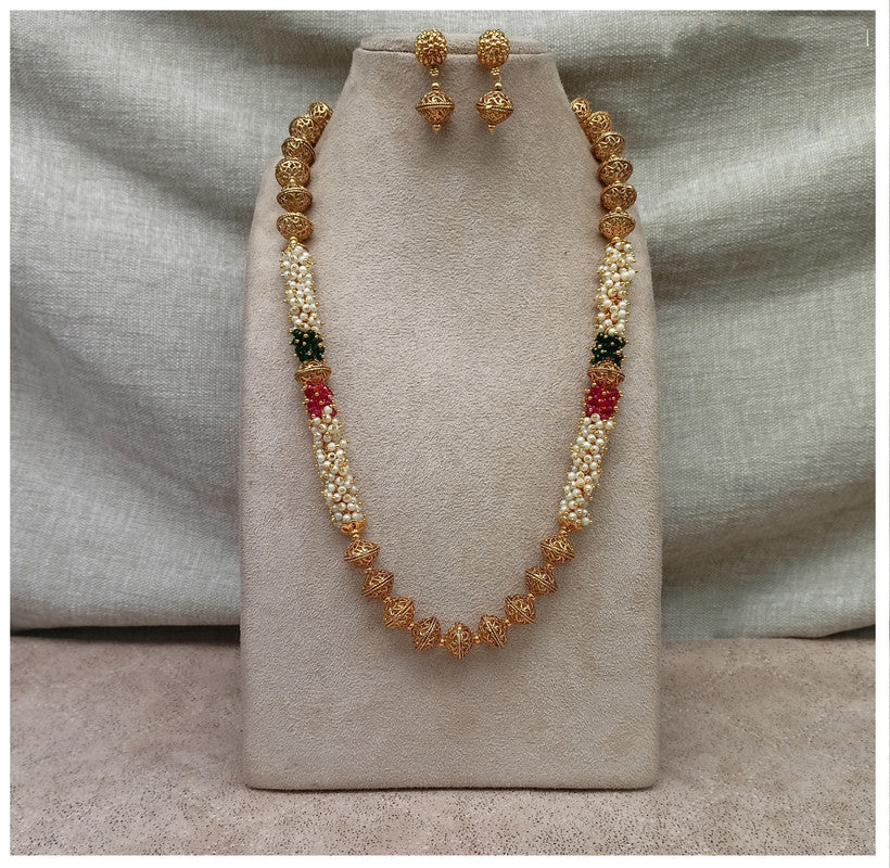 Beautiful Gold & Multi Coloured Premium Quality Pure Brass Gold Plating Long Mala Jewellery set with Earrings!!