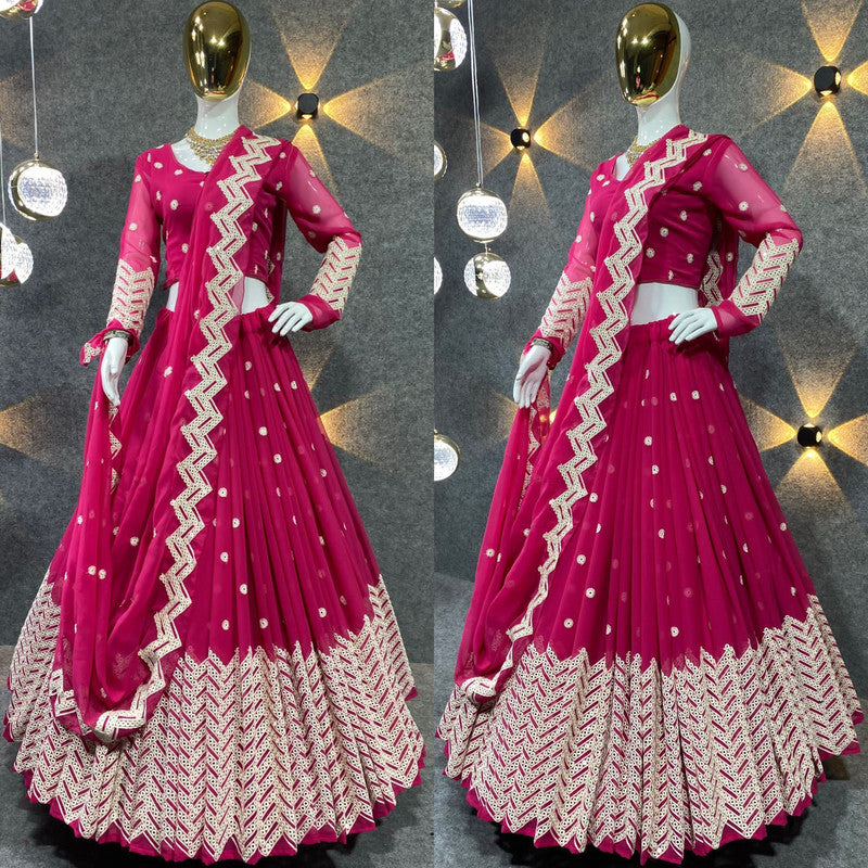 Rani pink Colour Embroidered Attractive Party Wear Silk Lehenga choli