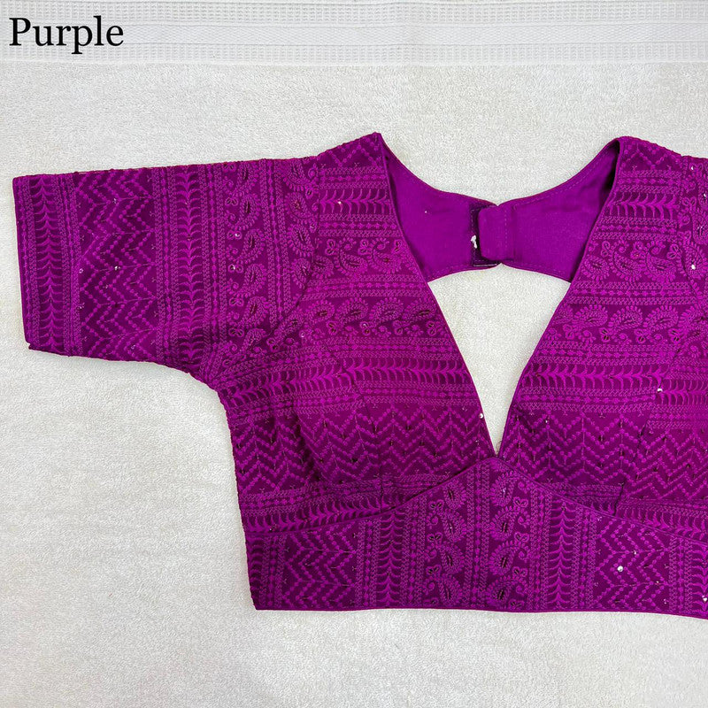 Purple Coloured Georgette with Chikankari Work Deep Neck Woman Ready made Designer Blouse!!