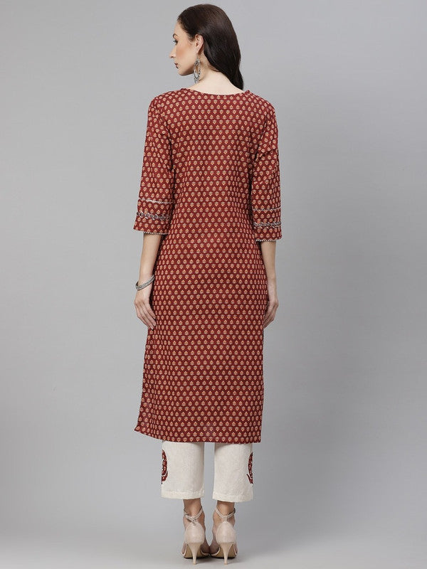 Brown printed Kurta with Trousers