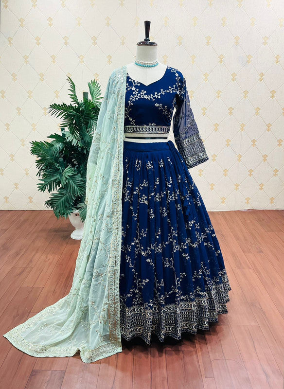 Royal Blue Color Heavy Sequence Embroidery Trendy Georgette