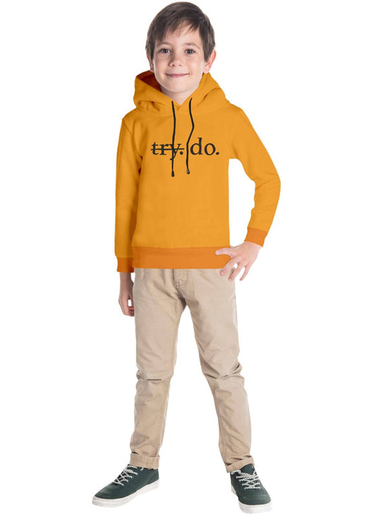 Unisex- Boys & Girls Mustard Printed Hooded Sweatshirt!!