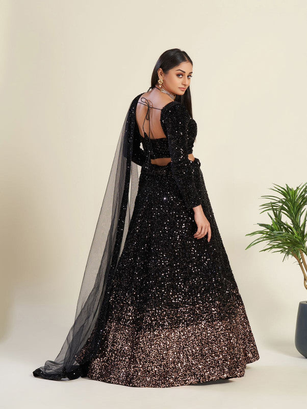Black Coloured Premium Velvet with Heavy Sequence work Woman Designer Party wear Lehenga Choli with Net Dupatta!!
