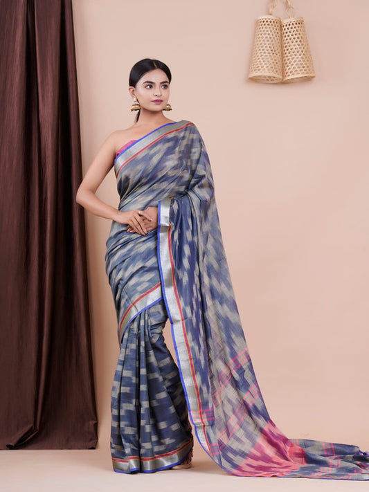 BEAUTIFUL LINEN HAND BLOCK PRINT SAREE