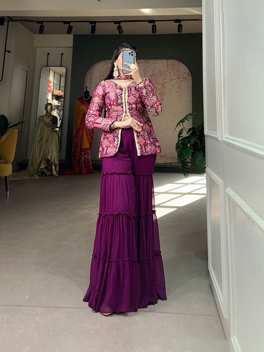 Wine & Multi Coloured Viscose Jacquard Silk with Weaving Work Women Designer Party/Casual wear Kurta with Palazzo & Dupatta!!