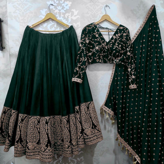 Green Coloured Heavy Parampara Silk  With Heavy Embroidery Work Designer Wedding Lehenga Choli with Dupatta!!