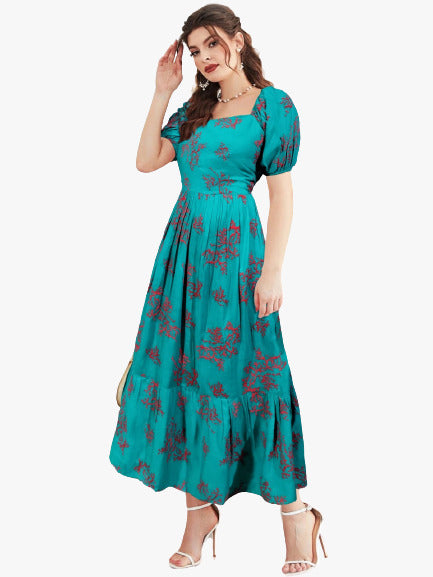 Designer Thread work Dark Rama Green coloured Westren Frock!!