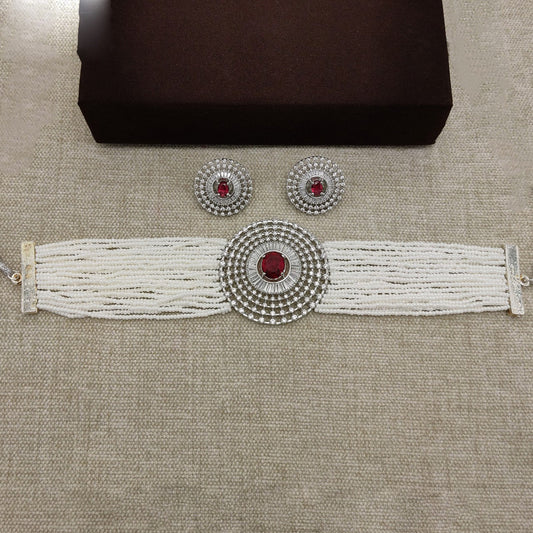 Beautiful Maroon & White Pearls and Kundan AD Jewellery Necklace set with Earrings!!