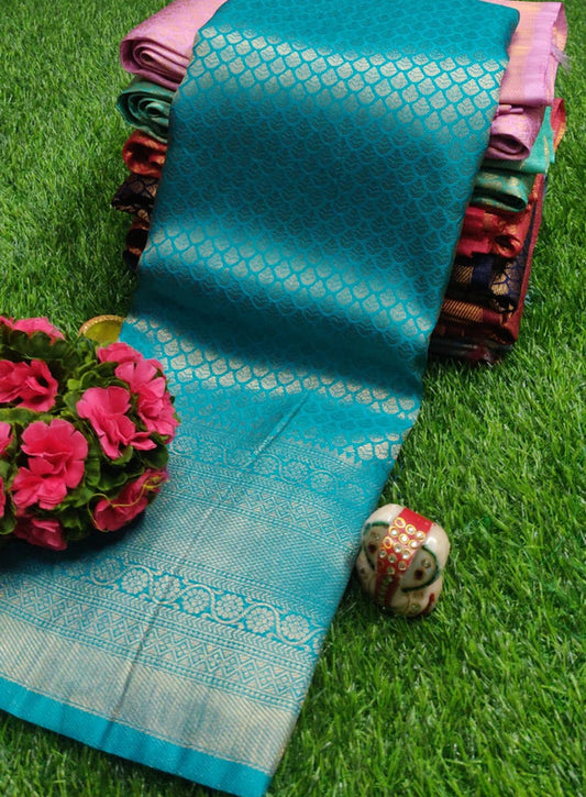 FABULOUS  SOFT SILK FABRIC WITH COPPER JARI AND CONTRAST BORDER &  RICH GRAND PALLU,