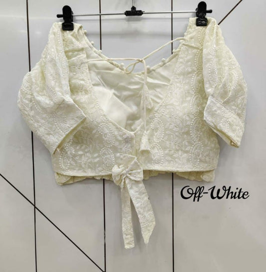 Designer Chikankari Hakoba Ready made Blouse- Free Size ( From 38 to 40 Inch)