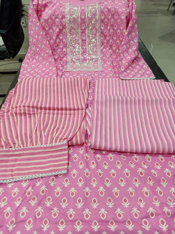Pink coloured Embroidery kurti with Pant and Dupatta!!