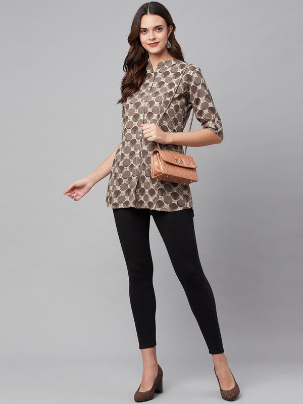 Brown and beige regular shirt style top