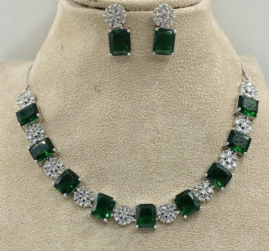 Green & White Coloured Premium American Diamonds Real Kundan Women Designer Necklace Set with Earrings!!