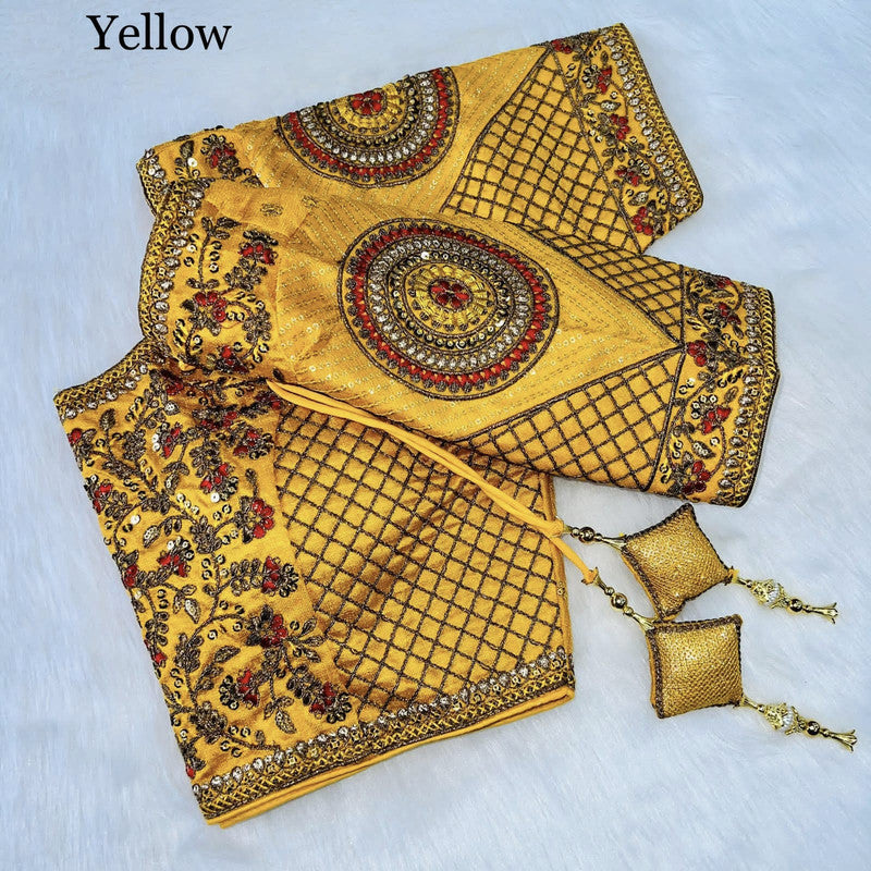 Yellow Coloured Copper Jari Heavy Embroidery Milan Silk Wedding Bridal designer Ready made Blouse!!