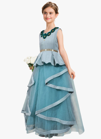 Aqua Blue Coloured Girls Softnet Hand work flower Butta & Original Mirror work Gown!!