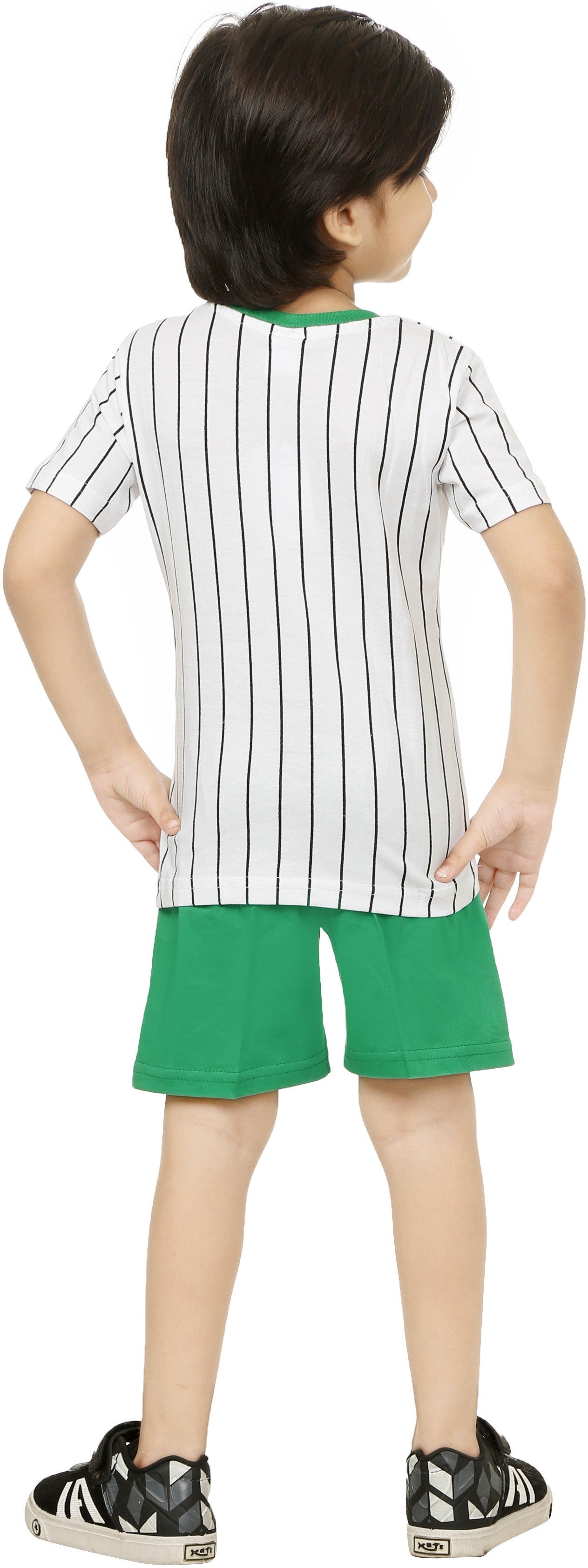 White & Green Coloured Cotton Boys & Girls ( Unisex) Daily wear T Shirt & Short!!