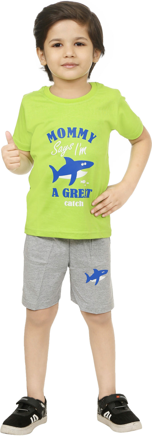 Green & Grey Coloured Cotton Boys & Girls ( Unisex) Daily wear T Shirt & Short!!