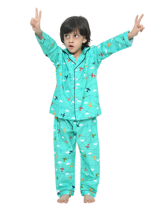 Unisex Kidswear Full Sleeves 100% Cotton Airplane Print Comfort wear set - Multicolor!!