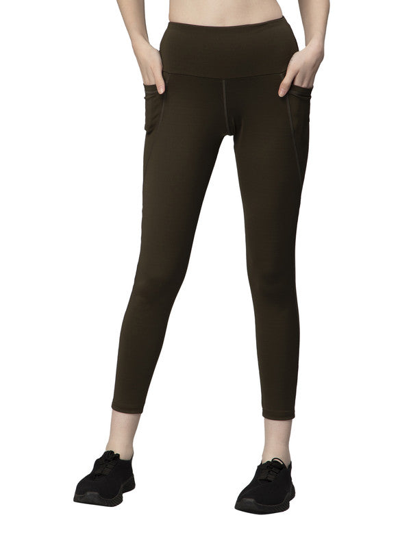 Olive Green Coloured Premium Polyester Lycra Stretchable And Sweat Free Ultrasoft Comfortable Women Yoga Pants!!