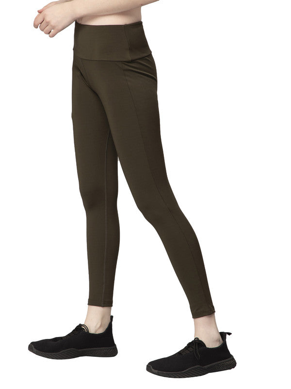 Olive Green Coloured Premium Polyester Lycra Stretchable And Sweat Free Ultrasoft Comfortable Women Yoga Pants!!