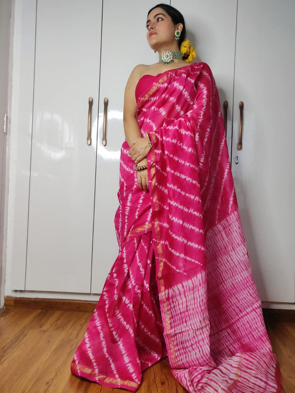 Dark Pink & Off White Coloured Hand Block Printed Women Designer Party wear Chanderi Cotton Silk Saree with Runnin Blouse!!