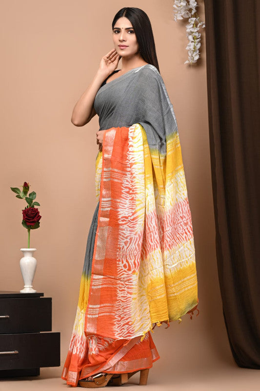 Latest Attractive Beautiful Designer Hand Block Print Linen Saree