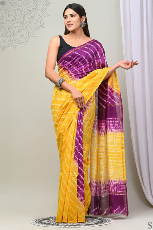 Dark Pink & Yellow Coloured Hand Block Printed Women Designer Party wear Chanderi Cotton Silk Saree with Runnin Blouse!!