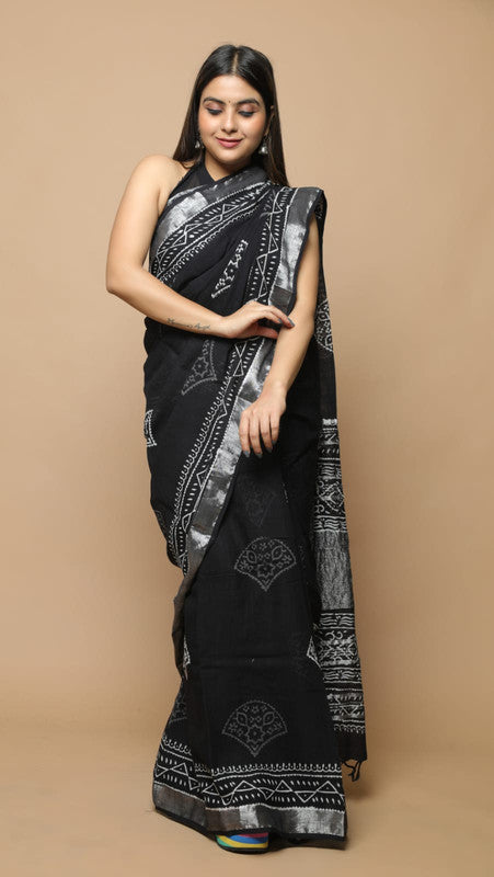 LINEN HAND BLOCK PRINT SAREE