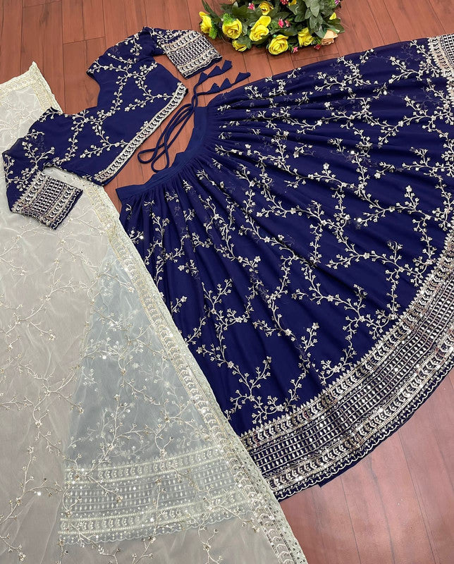 Blue Faux Georgette with Heavy 5mm Sequence Embroidery work Party wear Lehenga Choli with Dupatta!!