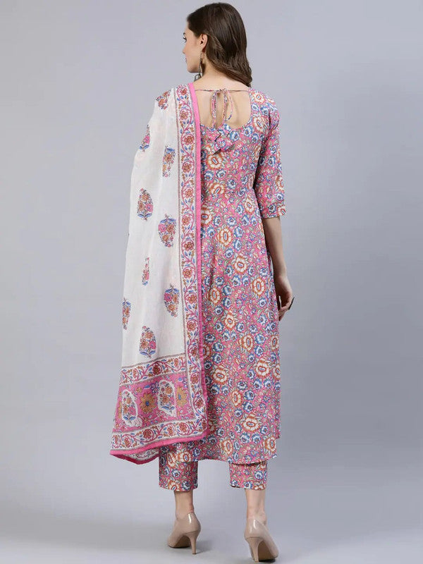 Pink & Multi Coloured Premium Rayon Cotton Digital Printed Women Designer Party wear Anarkali Kurti with Pant & Dupatta!!