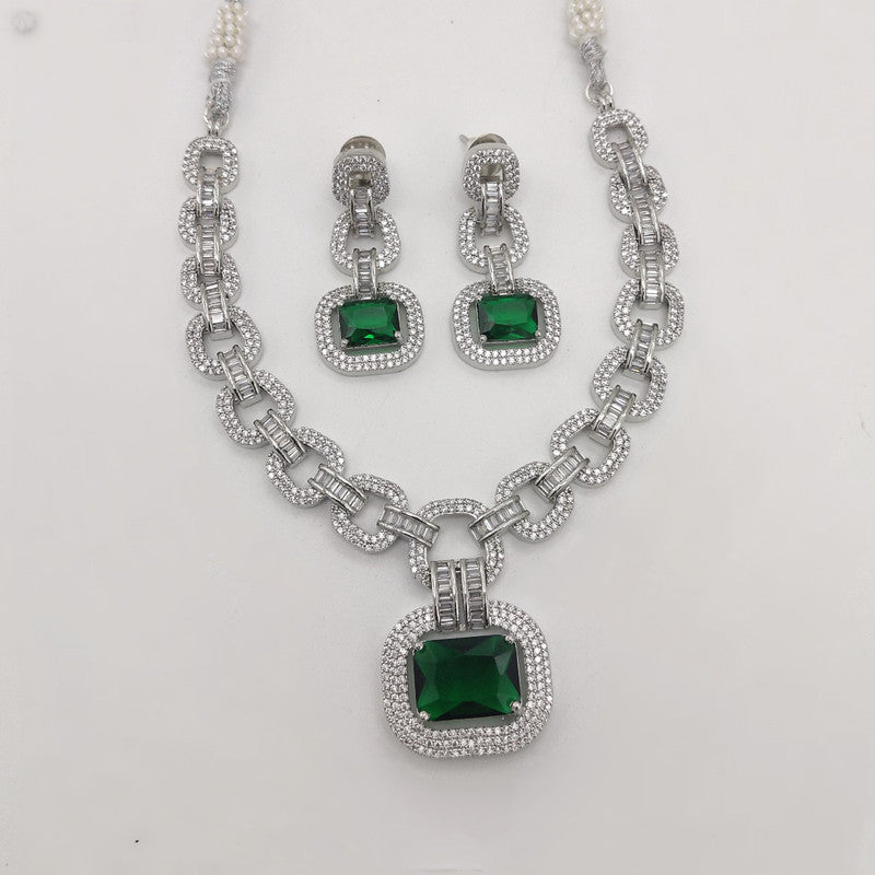 Premium Quality Green Silver Plating AD jewellery Necklace Set with Earrings!!