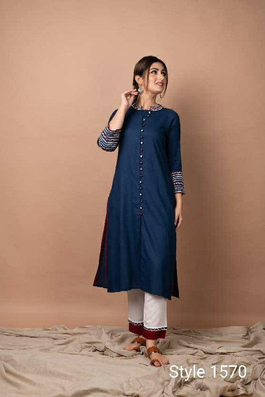 Full embroidered kurti with embroidered buttons combined with embroidered pants-Roys3694