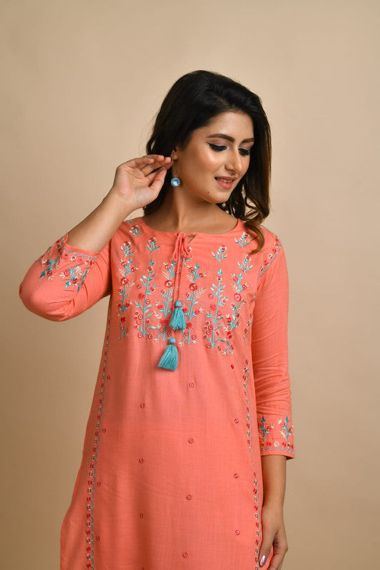 Full embroidered kurti with embroidered pants-Roys3692