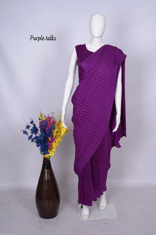 Purple Coloured Exclusive Soft Light Weight Crush Silk Saree with Blouse!!
