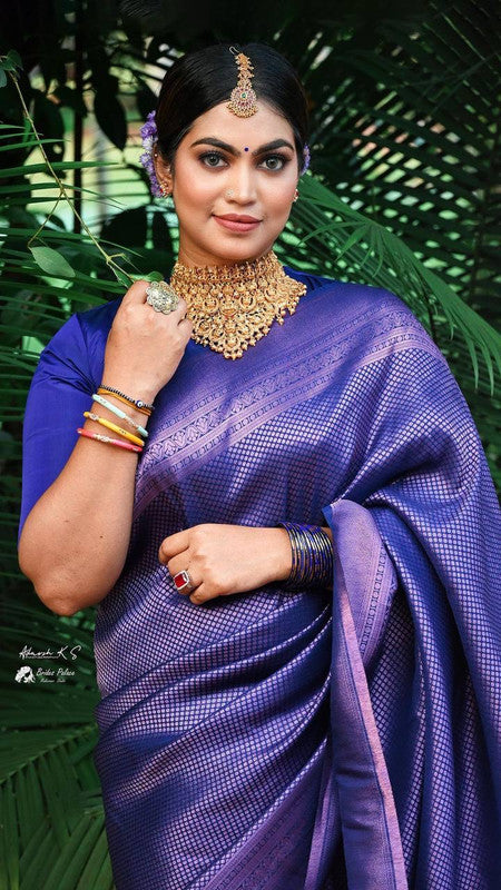 Beautiful blue color pure kanjiveram silk saree online – Joshindia