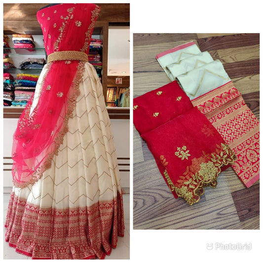 Kanjiveram Silk Zari lehanga with blouse along with cutwork Duppta !!