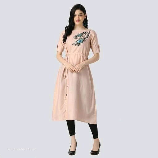 Light Pink Coloured Premium Rayon Peacock feather Print Women Designer Daily wear Kurti with Belt!!