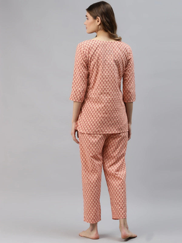 Women Peach-Coloured & Pink Printed  Night suit!!