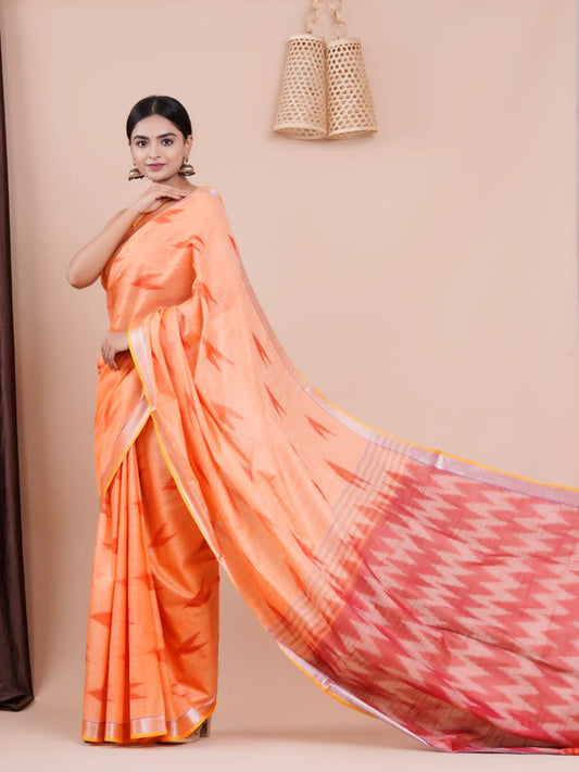 BEAUTIFUL LINEN HAND BLOCK PRINT SAREE