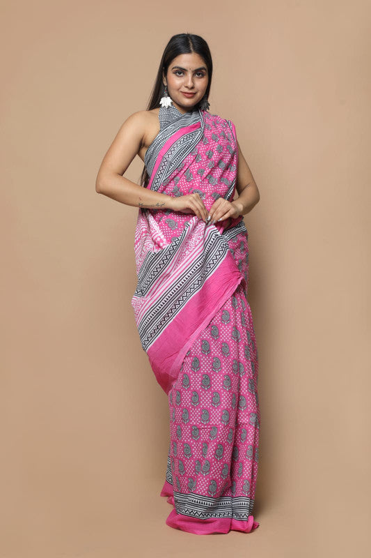 NEW HAND PRINTED MUL COTTON SAREE