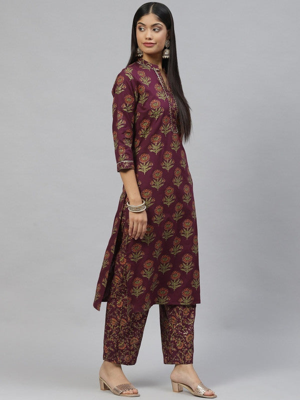 Purple & green Floral printed Kurta with Trousers and dupatta!!